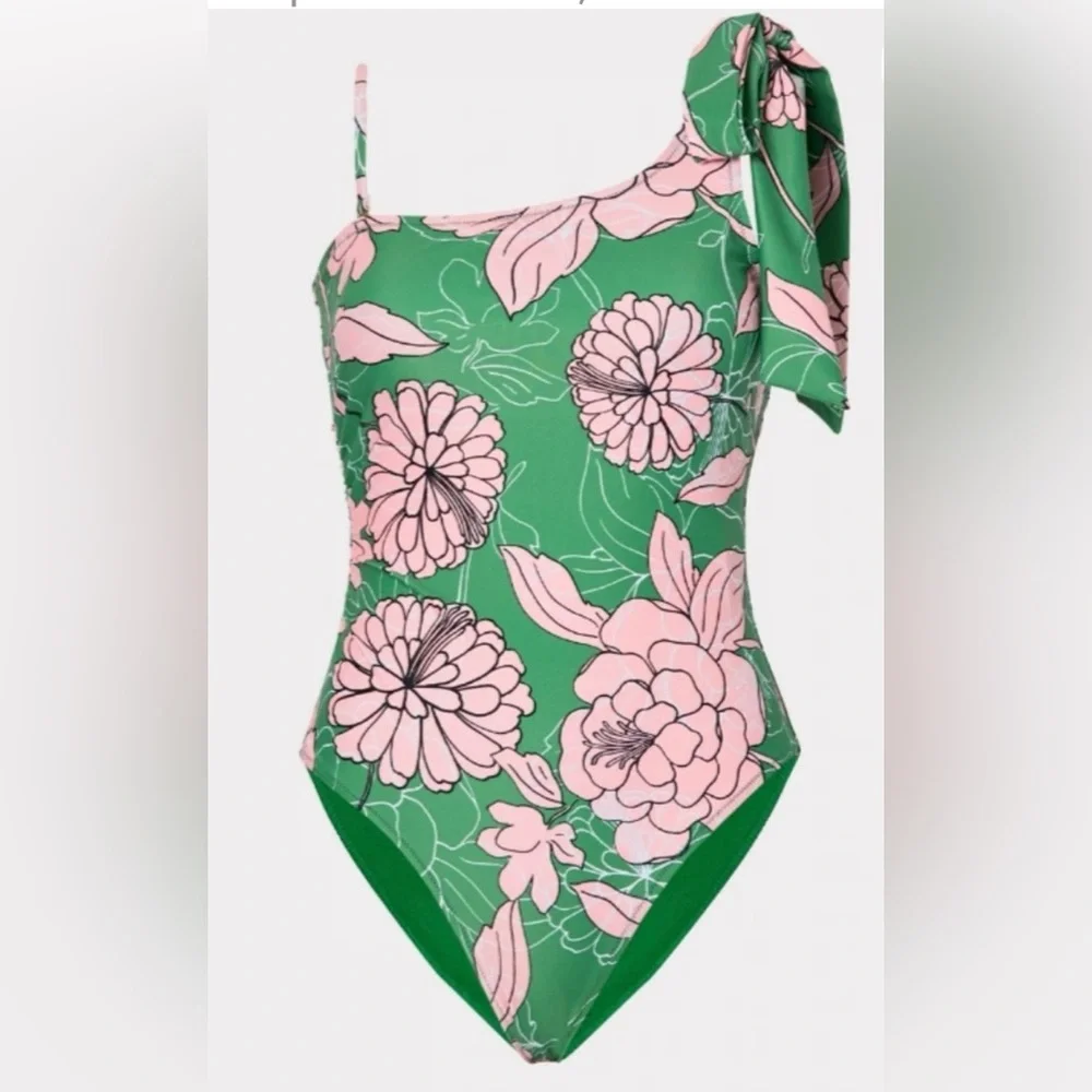 MILLY NWT Cabana Pink Nenuphar 1 Shoulder Water Lily One Piece Swimsuit Beach S - Picture 2 of 16